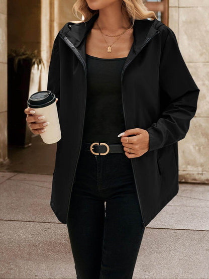 Ivy Lane Pocketed Zip Up Hooded Jacket for Women - Selvanelle