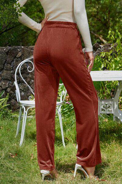 Velvet Wide Leg Pants with Pockets for Stylish Comfort - Selvanelle