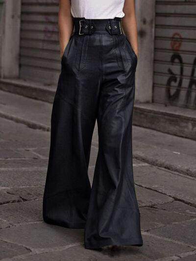Half Elastic Waist Wide Leg Pants for Comfortable Style - Selvanelle