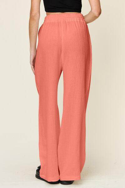 Double Take Full Size Texture Drawstring Wide Leg Pants - Selvanelle