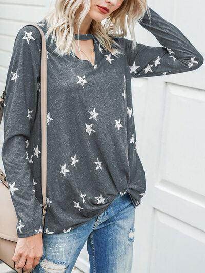 Cutout Round Neck Long Sleeve T-Shirt for Women Casual Wear - Selvanelle