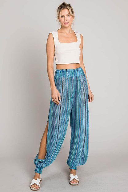 Cotton Bleu by Nu Label Striped Smocked Cover Up Pants - Selvanelle