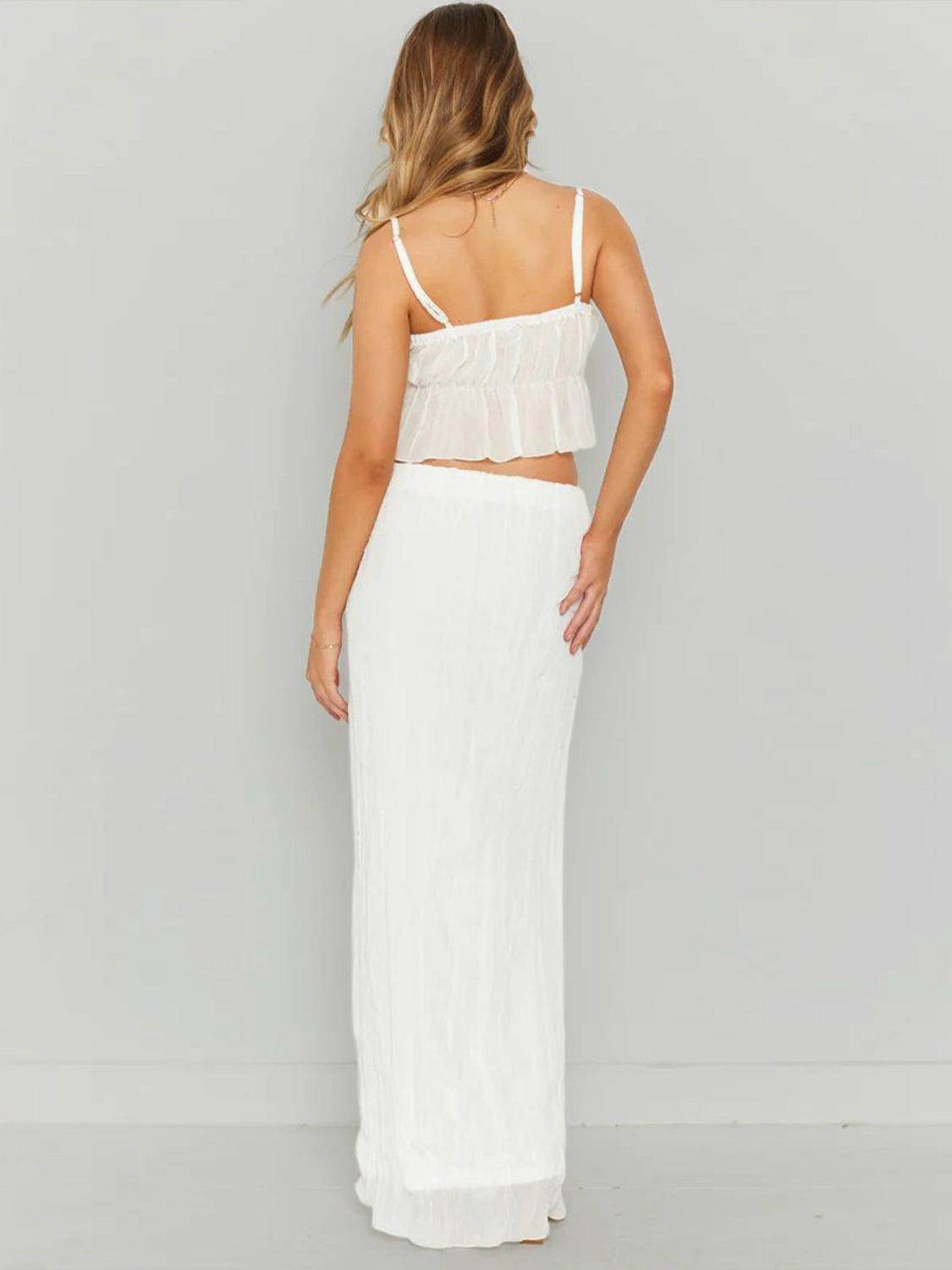 Square Neck Sleeveless Top and Ruched Skirt Set for Women - Selvanelle