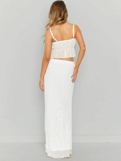 Square Neck Sleeveless Top and Ruched Skirt Set for Women - Selvanelle