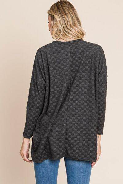 BOMBOM Checkered Long Sleeve V-Neck T-Shirt for Women - Selvanelle