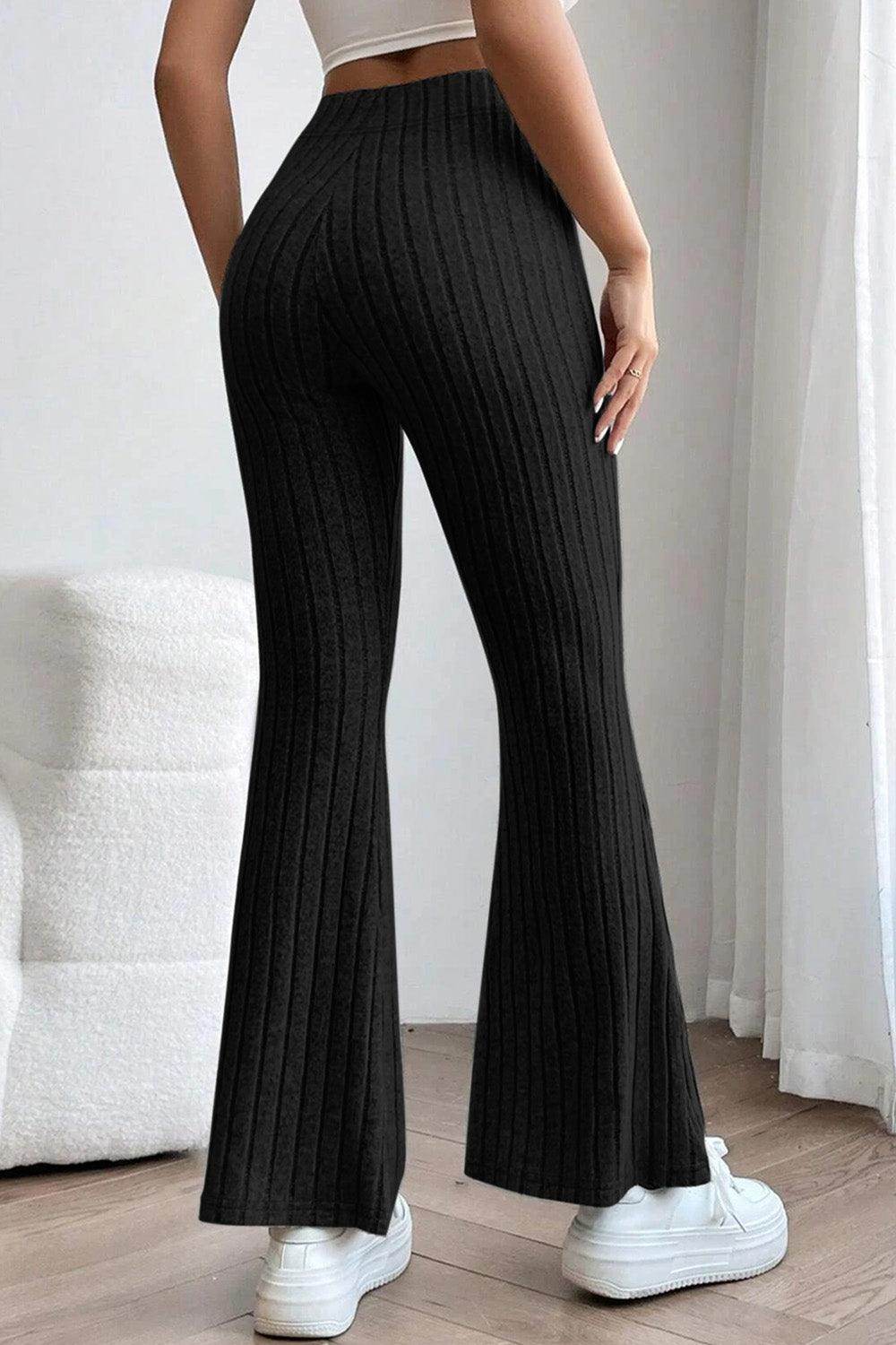 Basic Bae Full Size Ribbed High Waist Flare Pants for Women - Selvanelle
