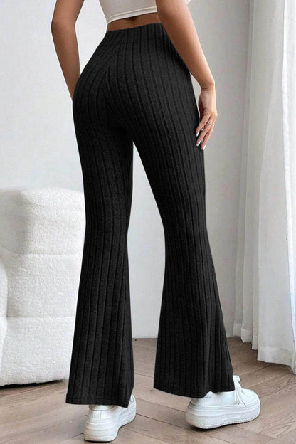 Basic Bae Full Size Ribbed High Waist Flare Pants for Women - Selvanelle