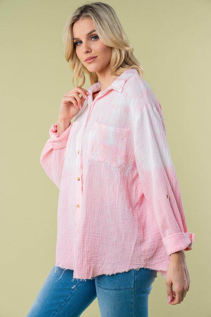White Birch Full Size Long Sleeve Tie Dye Shirt for Women - Selvanelle