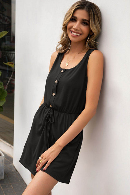 Ivy Lane Buttoned Round Neck Sleeveless Romper - Selvanelle