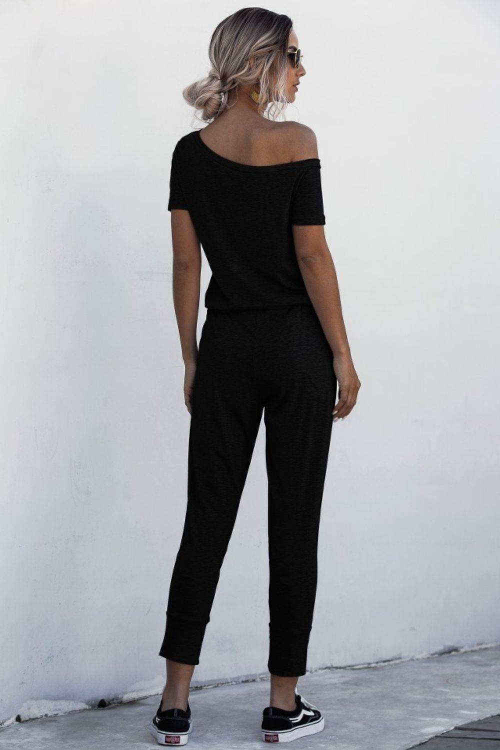 Asymmetrical Neck Tied Jumpsuit with Pockets - Selvanelle