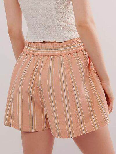 Striped Elastic Waist Shorts with Pockets for Comfort - Selvanelle