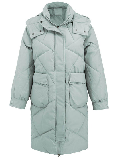 Long Sleeve Longline Hooded Winter Coat with Pockets - Selvanelle