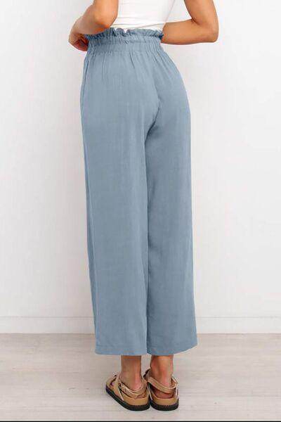 Drawstring Paperbag Waist Wide Leg Pants for Women - Selvanelle