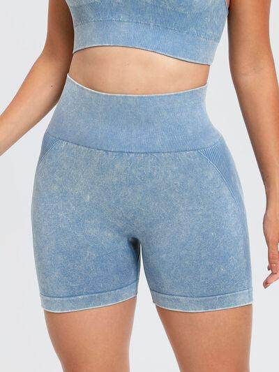 Washed High Waist Active Shorts for Ultimate Comfort - Selvanelle