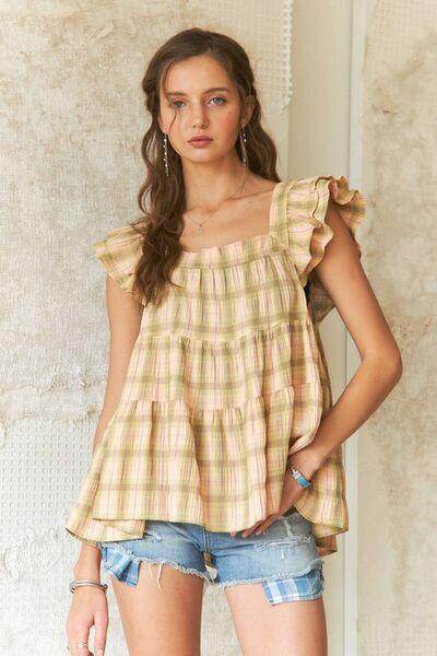 ADORA Ruffled Square Neck Cap Sleeve Babydoll Blouse For Women - Selvanelle