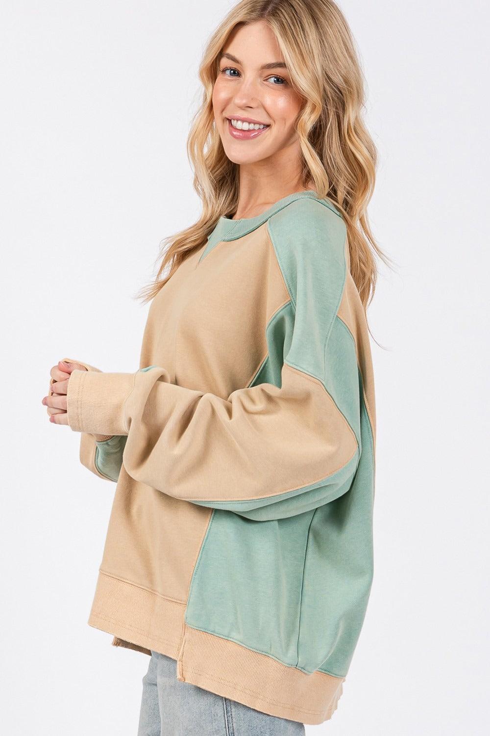 SAGE + FIG Color Block Round Neck Sweatshirt for Women