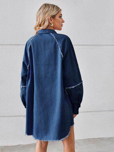 Raw Hem Button Up Denim Dress for Effortless Style - Selvanelle