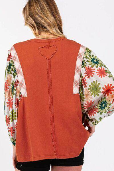 Printed Round Neck Balloon Sleeve Blouse for Women - Selvanelle