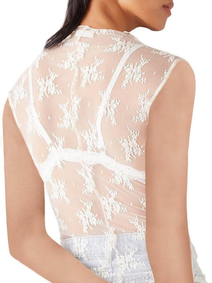 Lace Mock Neck Top for Women in Sheer Polyester Style - Selvanelle