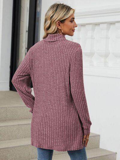 Ribbed Mock Neck Long Sleeve T-Shirt for Women Stylish Wear - Selvanelle