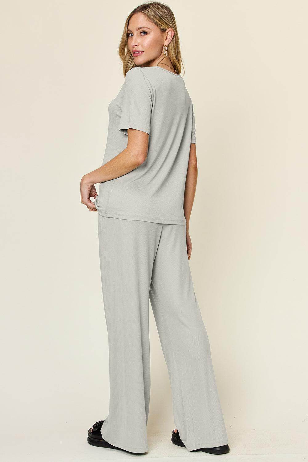 Double Take Full Size Round Neck Short Sleeve T-Shirt Set - Selvanelle