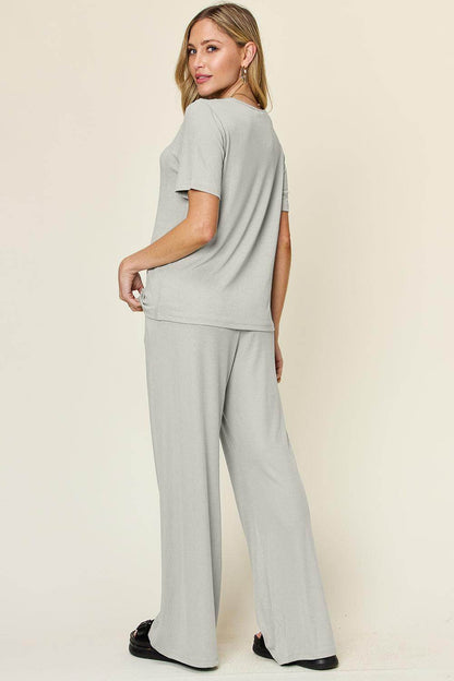Double Take Full Size Round Neck Short Sleeve T-Shirt Set - Selvanelle