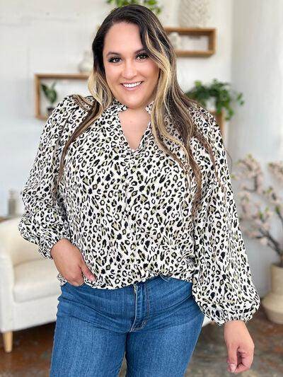 Double Take Full Size Leopard Long Sleeve Blouse for Women - Selvanelle