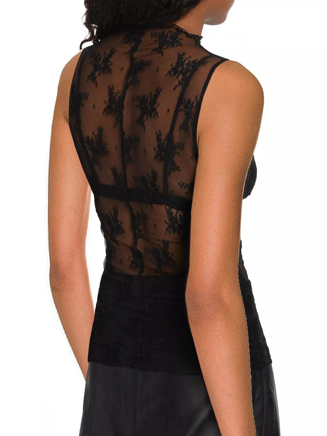 Lace Mock Neck Top for Women in Sheer Polyester Style - Selvanelle