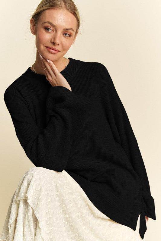 Davi & Dani High-Low Round Neck Drop Shoulder Sweater - Selvanelle