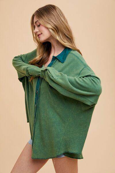 Annie Wear Waffle-Knit Mineral Washed Button Down Shirt - Selvanelle