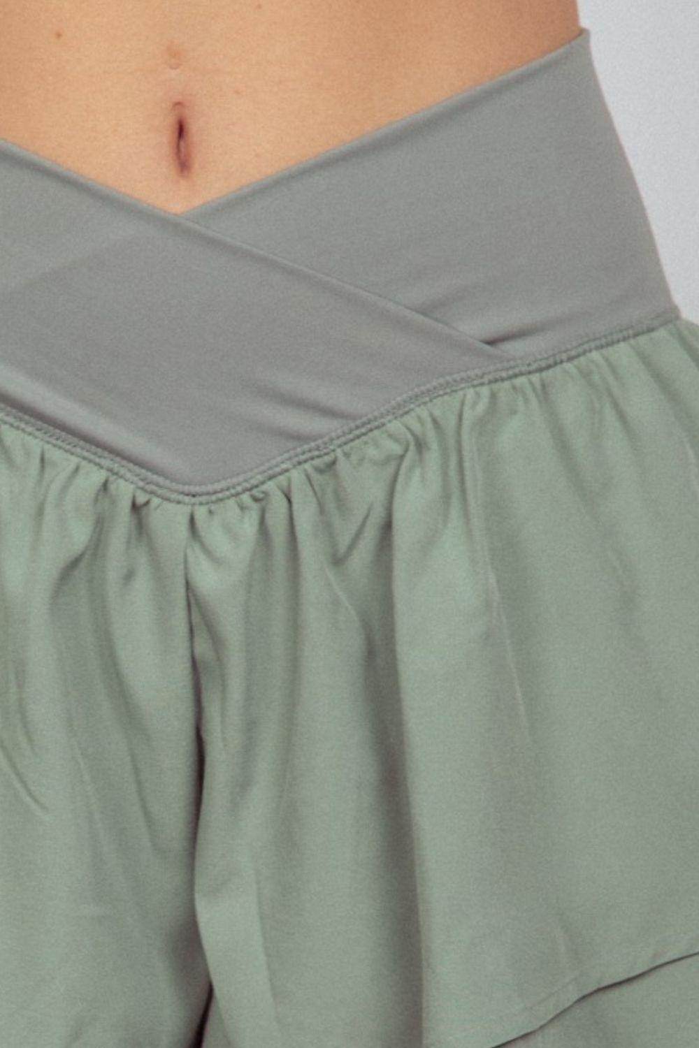 Very J V-Shaped High Waist Layered Active Shorts for Women - Selvanelle