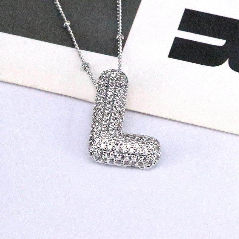 Copper Inlaid Zircon Letter Pendant Necklace for Women - Selvanelle