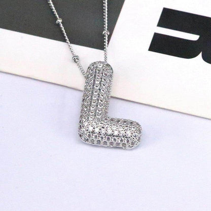 Copper Inlaid Zircon Letter Pendant Necklace for Women - Selvanelle