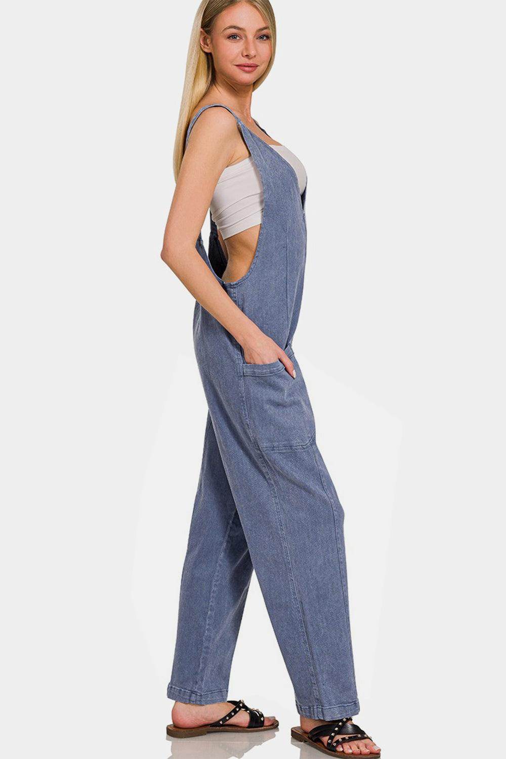Zenana Pocketed Wide Strap Jumpsuit for Effortless Style - Selvanelle