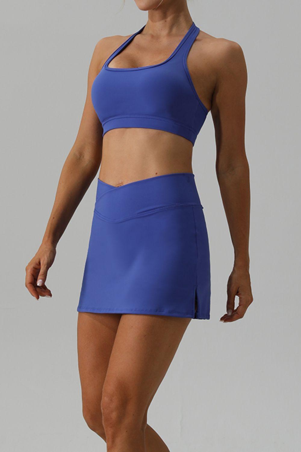 Halter Neck Tank and Slit Skirt Active Set for Women