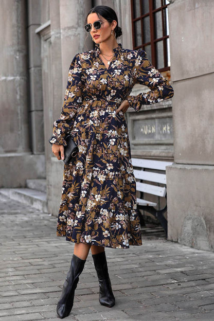 Perfee Floral Flounce Sleeve Tiered Dress - Selvanelle