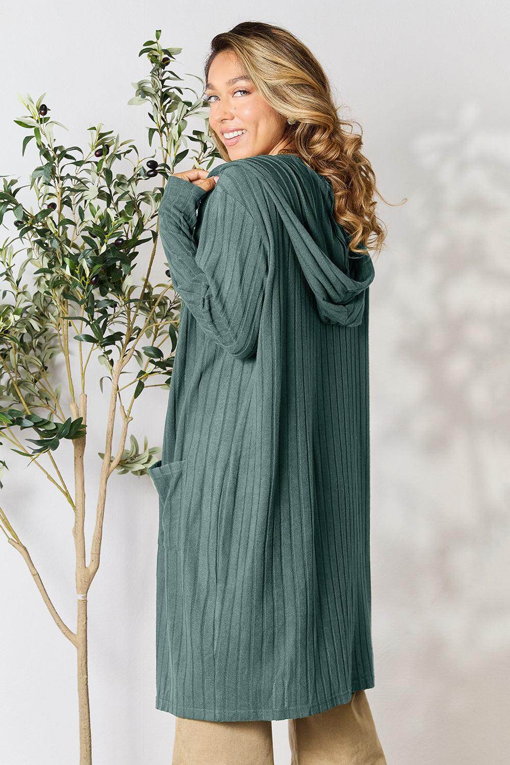 Basic Bae Full Size Hooded Sweater Cardigan for Women - Selvanelle