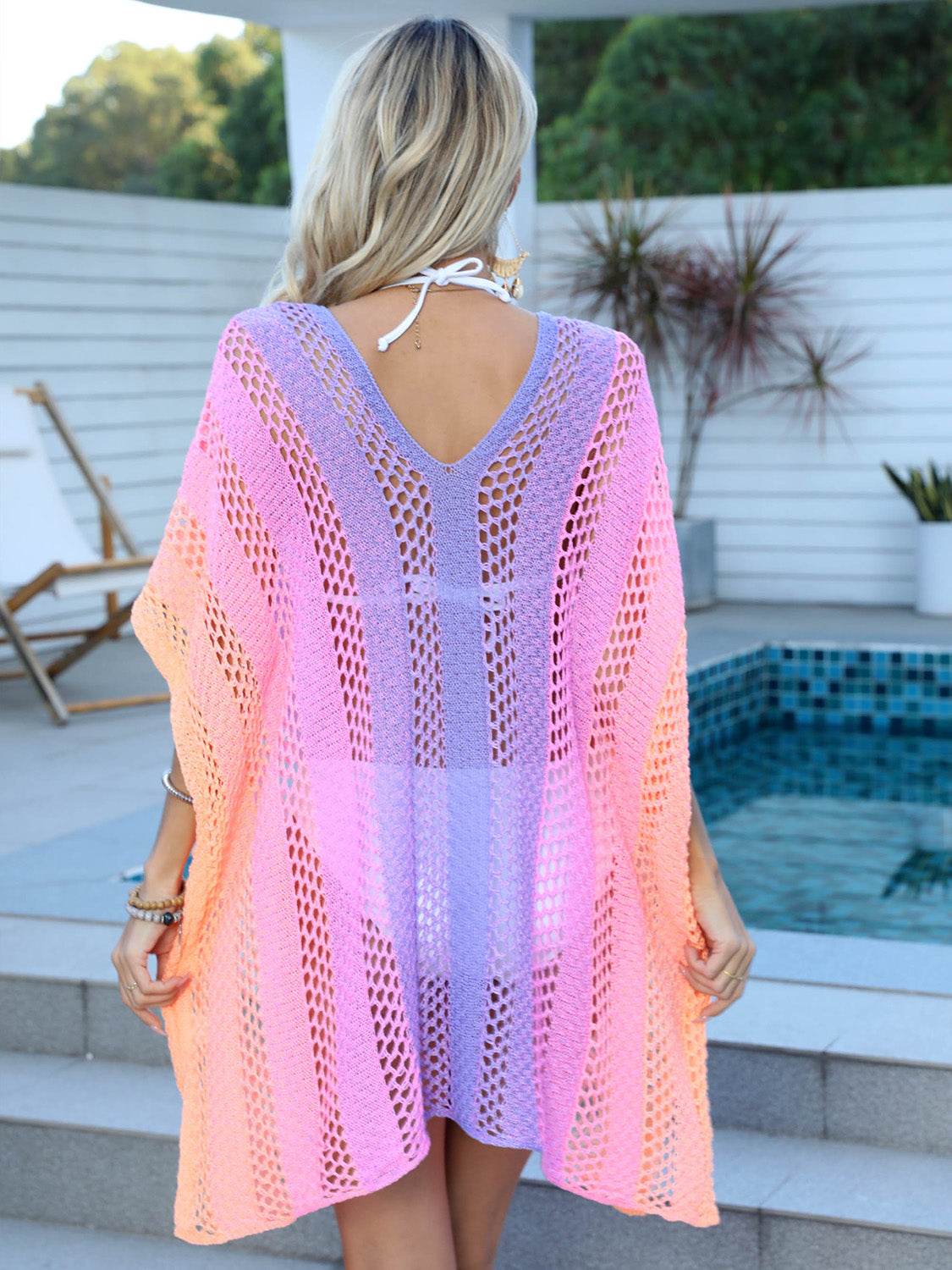 Openwork Contrast V-Neck Cover-Up - Selvanelle