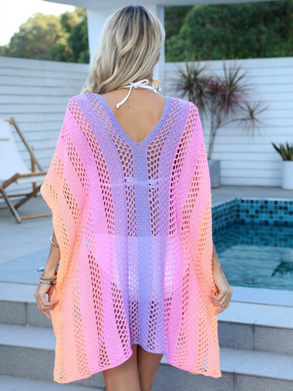 Openwork Contrast V-Neck Cover-Up - Selvanelle