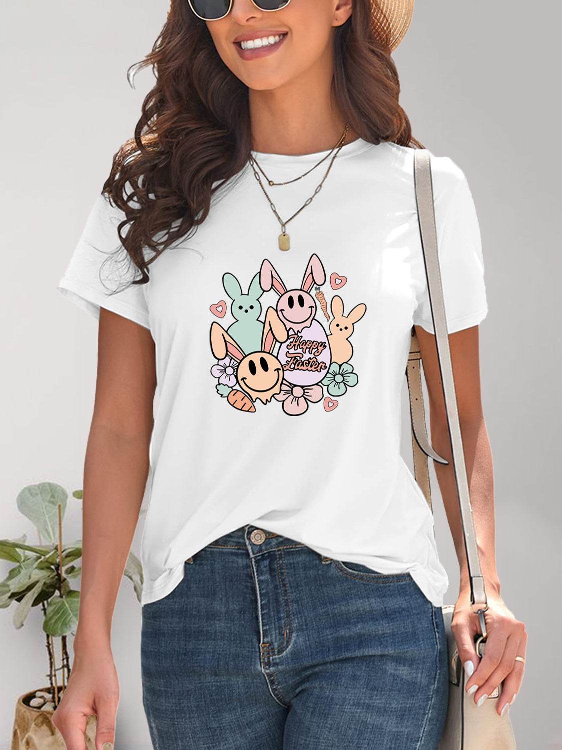 Graphic Round Neck Short Sleeve T-Shirt - Selvanelle