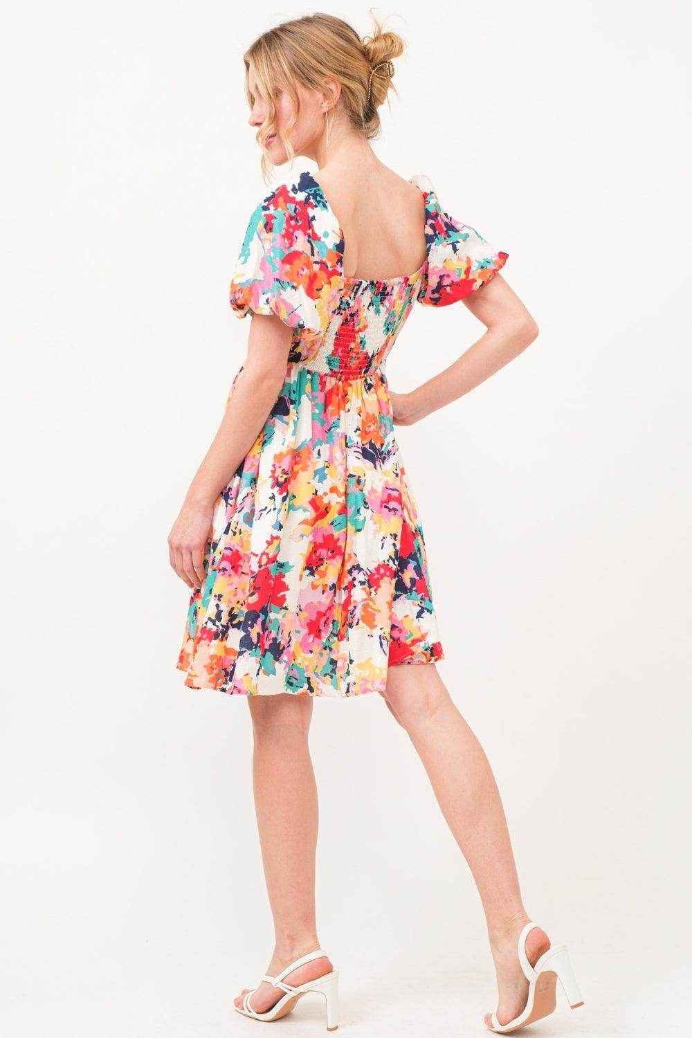 And The Why Square Neck Puff Sleeve Floral Dress Sale - Selvanelle