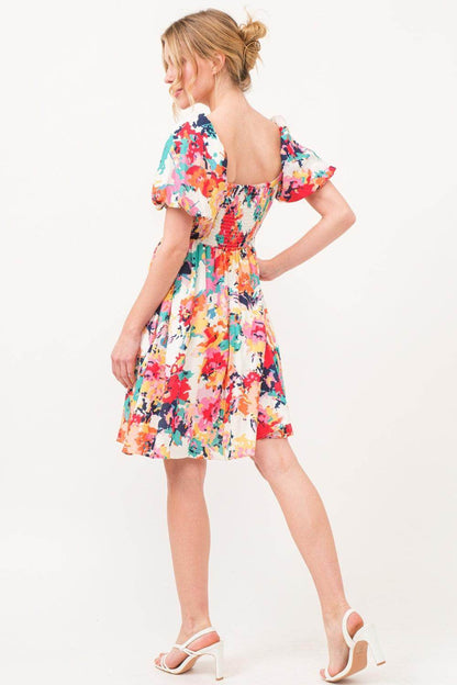 And The Why Square Neck Puff Sleeve Floral Dress Sale - Selvanelle