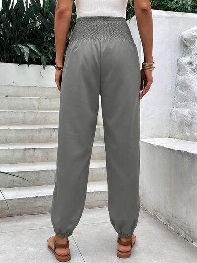 Smocked High Rise Joggers with Pockets for Women - Selvanelle