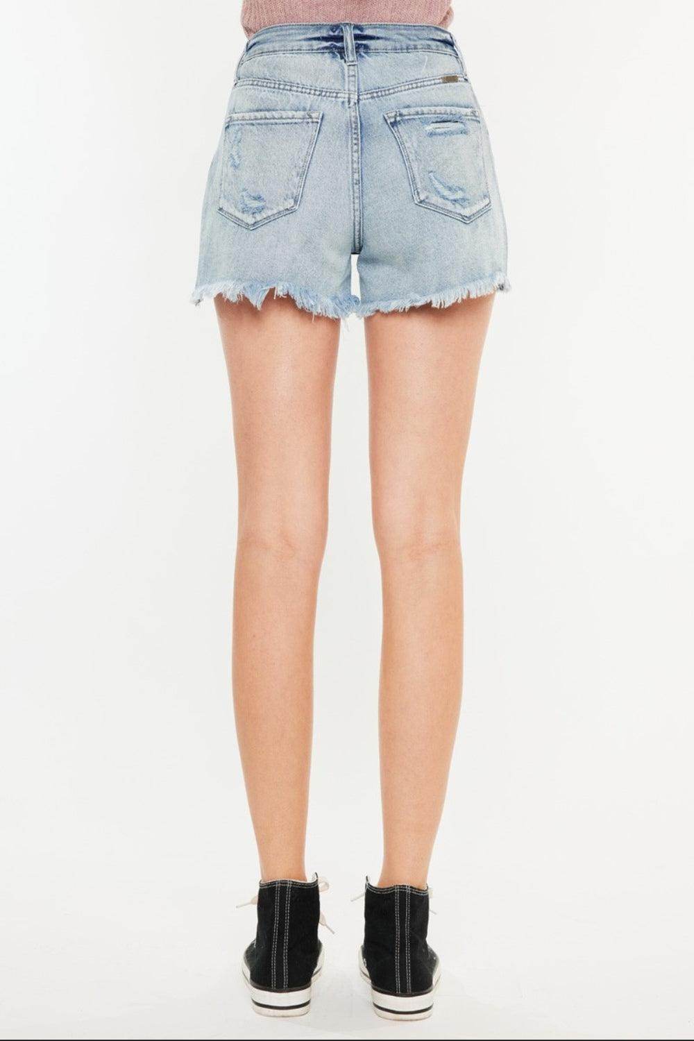 Kancan Distressed High Waist Denim Shorts with Pockets - Selvanelle