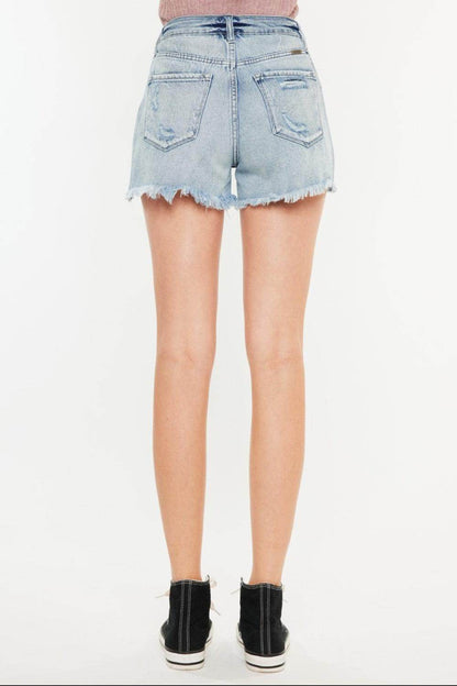 Kancan Distressed High Waist Denim Shorts with Pockets - Selvanelle