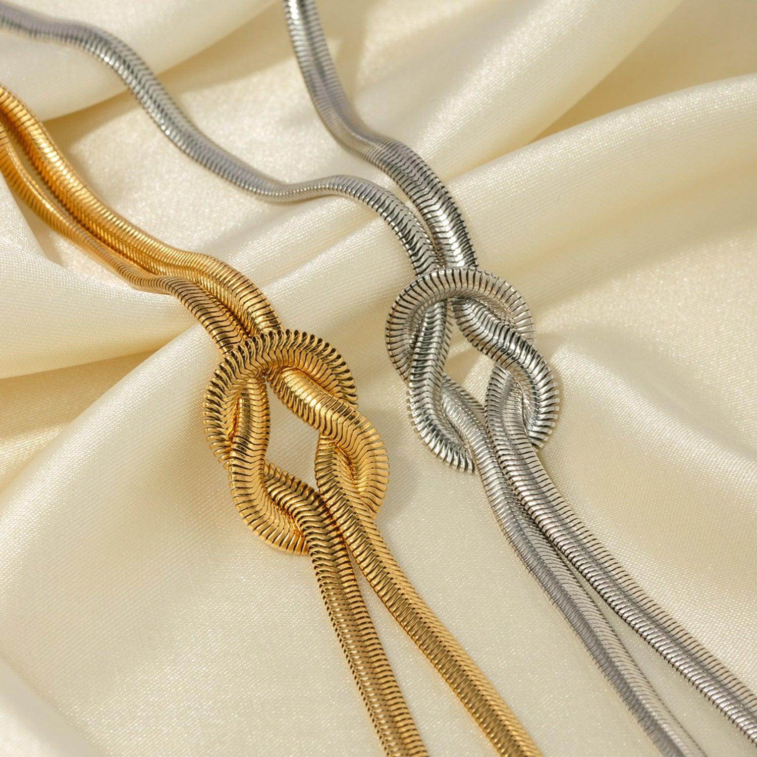 Double Layered Knot Herringbone Choker Necklace in Silver - Selvanelle