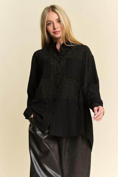 Davi & Dani Crinkled Jacquard Button Down Shirt for Women - Selvanelle
