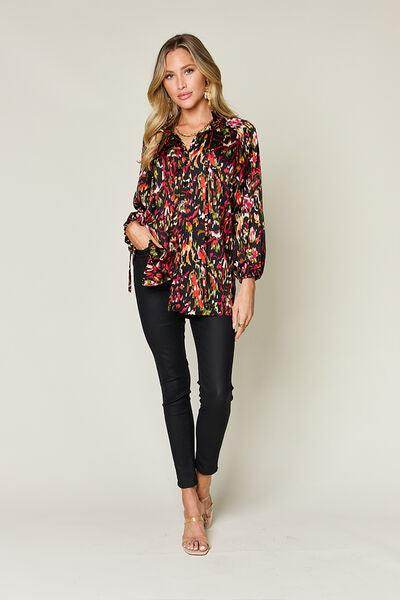 Double Take Full Size Printed Button Up Long Sleeve Shirt - Selvanelle