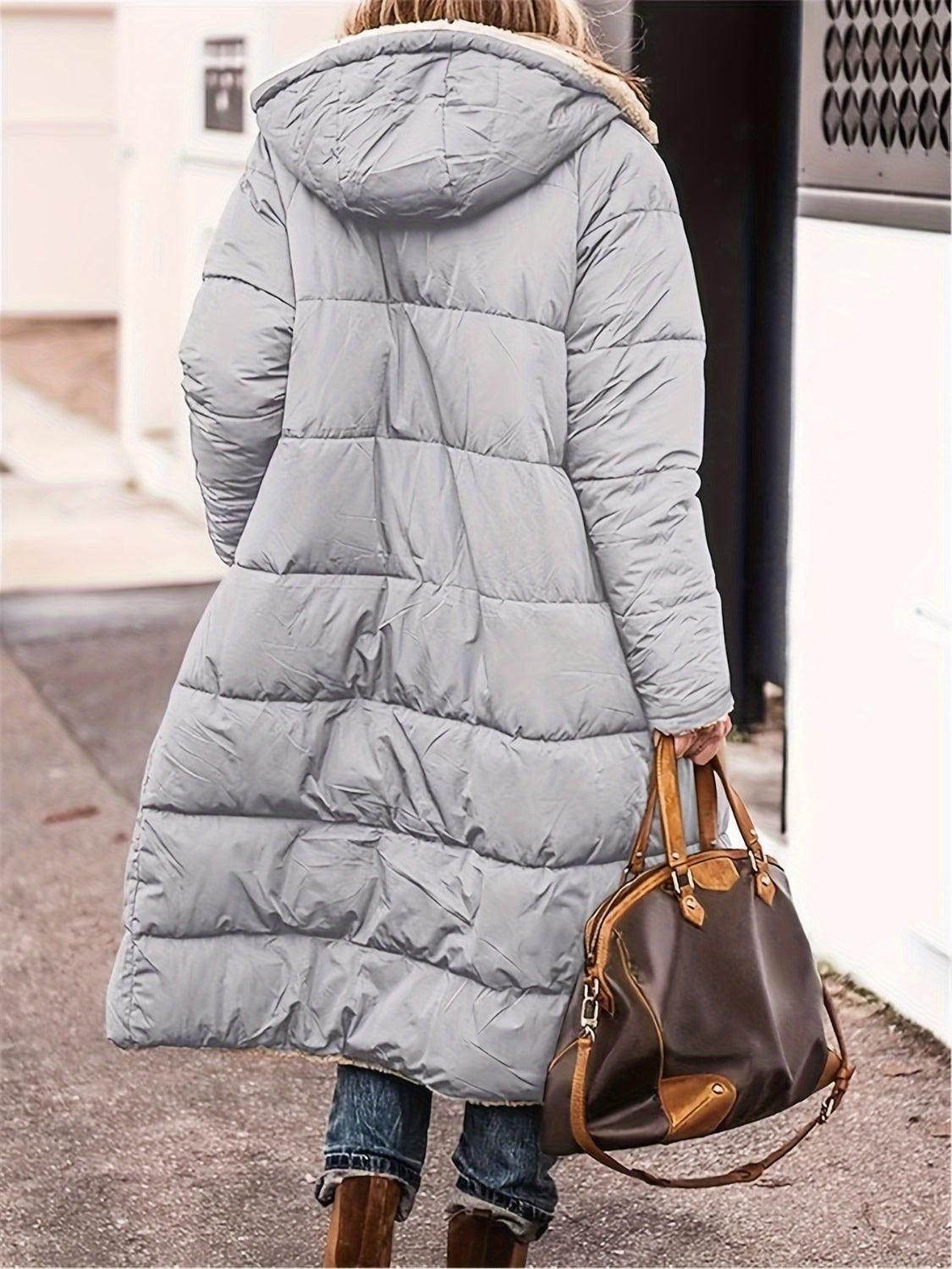 Full Size Zip Up Sherpa Hooded Coat for Women and Plus Size - Selvanelle