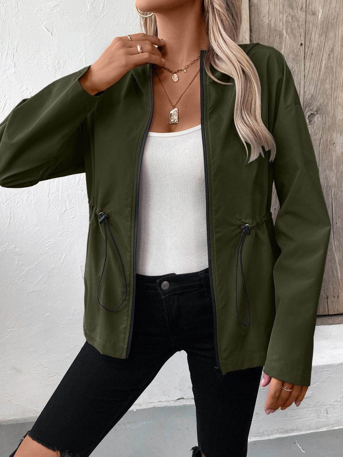 Ivy Lane Drawstring Zip Up Hooded Jacket for Women - Selvanelle